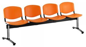 Plastová lavica ISO, 4-sedadlo - chrómované nohy oranžová