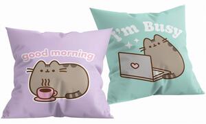 Obojstranný vankúš mačička Pusheen - motív Good morning - 40 x 40 cm