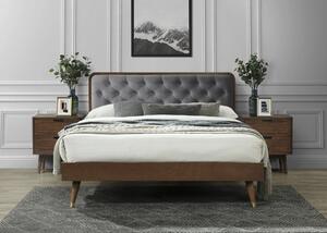 Drevená posteľ Cassidy s čalúneným čelom - 160x200 cm - sivá / orech