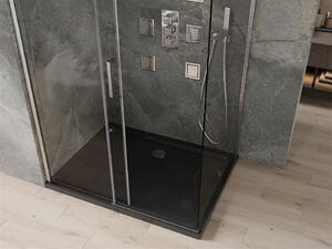 Mexen Omega, sprchový kút s posuvnými dverami 100 (dvere) x 80 (stena) cm, 8mm číre sklo, chrómový profil + slim sprchová vanička čierna + chrómový sifón, 825-100-080-01-00-4070