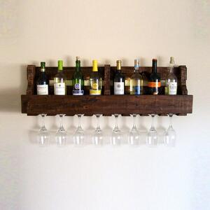 Ručne vyrábaný stojan na víno a držiak na poháriky z masívneho dreva Catalin Faina, 90 × 30 × 12 cm