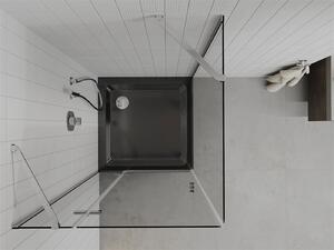 Mexen Roma, sprchový kút s krídlovými dverami 80 (dvere) x 80 (stena) cm, 6mm číre sklo, chrómový profil + slim sprchová vanička čierna + chrómový sifón, 854-080-080-01-00-4070