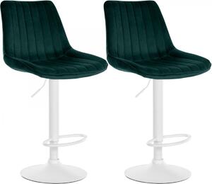 2x Barová stolička Toni - zamat, biely rám Zelená