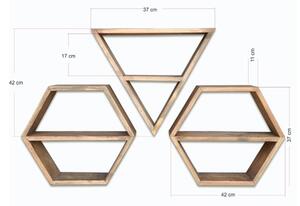 Súprava 3 drevených nástenných políc Hexa