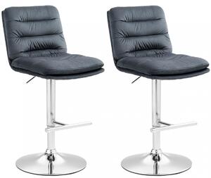 2x Barová stolička Damar - zamat, chróm rám - tmavo šedá