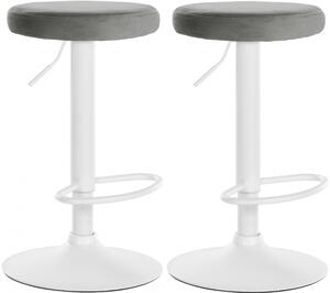 2x Barová stolička Ponte - zamat, biely rám Sivá