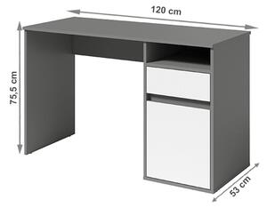 TEMPO PC stôl, tmavo šedá-grafit/biela, BILI
