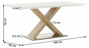 Jedálenský stôl, biela s vysokým leskom HG/dub sonoma, 160x90 cm, FARNEL