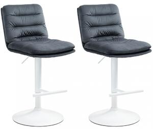 2x Barová stolička Damar - zamat, biely rám Tmavo sivá