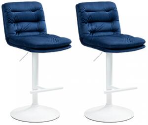 2x Barová stolička Damar - zamat, biely rám - blue