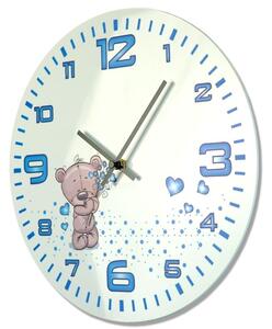Biele nástenné hodiny pre chlapcov s medvedíkom a modrým ciferníkom Biela