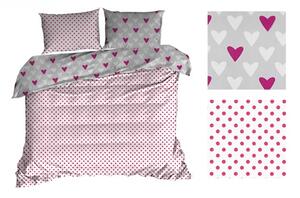 Ružové obojstranné posteľné obliečky so srdiečkami