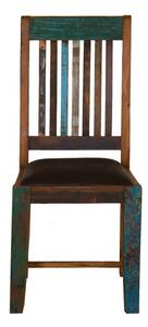 OLDTIME Stolička s kožou, hnedá, šesťset, lakované staré drevo