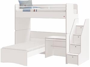 Poschodová posteľ s písacím stolom a schodíkmi Pure Modular - biela