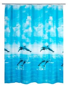 Modrý sprchový záves Wenko Dolphin, 180 × 200 cm