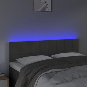 Čelo postele s LED tmavosivé 144x5x78/88 cm zamat