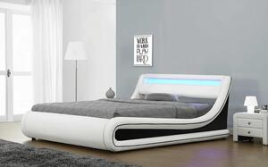 TEMPO Manželská posteľ s RGB LED osvetlením, biela / čierna, 180x200, MANILA NEW