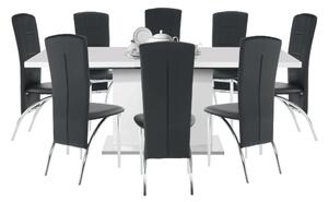 TEMPO Rozkladací jedálenský stôl, biela vysoký lesk HG, 160-200x90 cm, KORINTOS