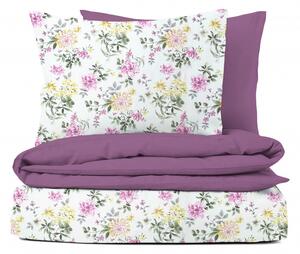 Ervi bavlnené obliečky DUO - farebné kvety na bielom/fialové