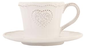 Keramická šálka s tanierikom so srdiečkom Heart - 12*9*7 cm / Ø 15*2 cm / 220 ml - Clayre & Eef