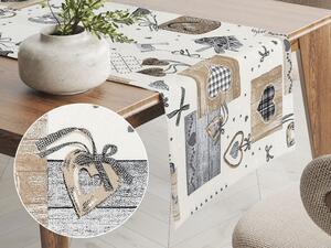 Biante Dekoračný behúň na stôl Porto PRT-014 Hnedo-sivé srdiečka na krémovom 20x120 cm