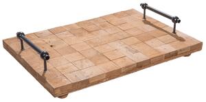 Drevený podnos s kovovými rukojet'mi - 40 * 28 * 8 cm - Clayre & Eef