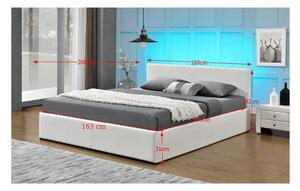 TEMPO Manželská posteľ s RGB LED osvetlením, biela, 160x200, JADA NEW