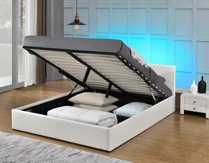 KONDELA Manželská posteľ s RGB LED osvetlením, biela, 160x200, JADA NEW
