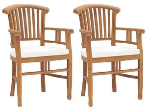Záhradné stoličky 2 ks krémovo-biele podložky teakový masív