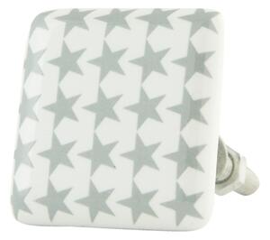 Štvorcová keramická úchytka s hviezdičkami - 3 * 3 * 5 cm - Clayre & Eef