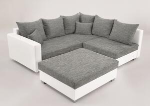 Rohová sedacia súprava s taburetom Twist, biela ekokoža/melírová tkanina