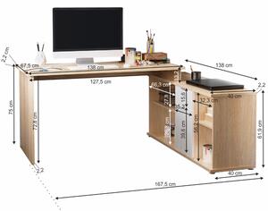 TEMPO Kancelársky stôl, dub sonoma/biela, DALTON 2 NEW