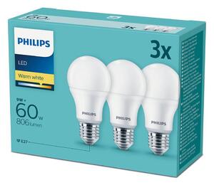 Sada 3x LED Žiarovka Philips E27/9W/230V 2700K