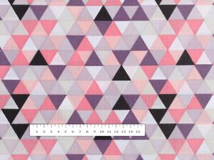 Bavlnená látka/plátno Sandra SA-330 Ružovo-fialovo-čierne trojuholníčky - šírka 160 cm