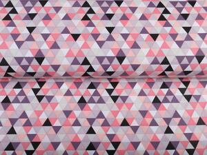 Bavlnená látka/plátno Sandra SA-330 Ružovo-fialovo-čierne trojuholníčky - šírka 160 cm