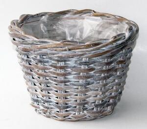 Okrúhly ratanový kvetináč s bielou patinou - Ø29*20 cm - Van der Leeden