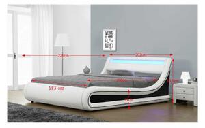 TEMPO Manželská posteľ s RGB LED osvetlením, biela / čierna, 180x200, MANILA NEW