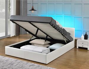 KONDELA Manželská posteľ s RGB LED osvetlením, biela, 180x200, JADA NEW