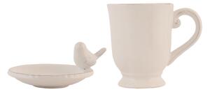 Keramický hrnček s mištičkou Bird - Ø 9 * 4/12 * 8 * 11 cm / 0.3 L - Clayre & Eef