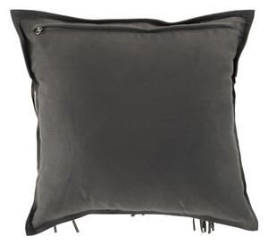Šedý kožený vankúš s výplňou Tassels - 45*45*10cm - J-Line by Jolipa