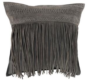 Šedý kožený vankúš s výplňou Tassels - 45*45*10cm - J-Line by Jolipa