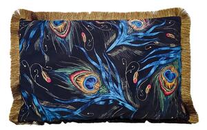 Zamatový vankúš s pávími perami a zlatými strapcami - 40 * 60 * 10cm - Mars & More