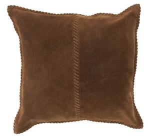 Hnedý kožený vankúš s výplňou Stich- 39 * 39 * 7cm - J-Line by Jolipa