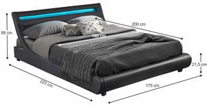 KONDELA Manželská posteľ s RGB LED osvetlením, čierna, 160x200, FELINA