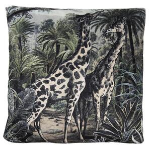 Čierny zamatový vankúš s výplňou Giraffes - 45*45cm - Clayre & Eef