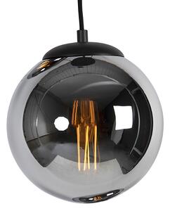 Art Deco závesná lampa čierna s dymovým sklom 3-svetlo - Pallon