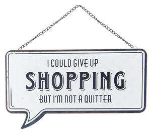 Biela kovová ceduľa SHOPPING s odieraním a patinou- 24 * 13 cm - Clayre & Eef