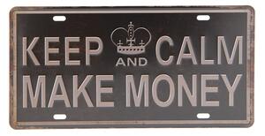 Hnedo čierna kovová ceduľa MAKE MONEY s odieraním a patinou- 30 * 15 cm - Clayre & Eef