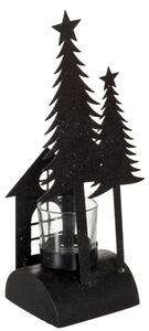 Čierny kovový svietnik na čajovú sviečku s glitrami - 11 * 8 * 26 cm - J-Line by Jolipa