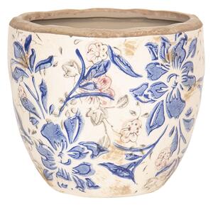 Okrasný kvetináč s modrými kvetmi - Ø 13 * 11 cm - Clayre & Eef